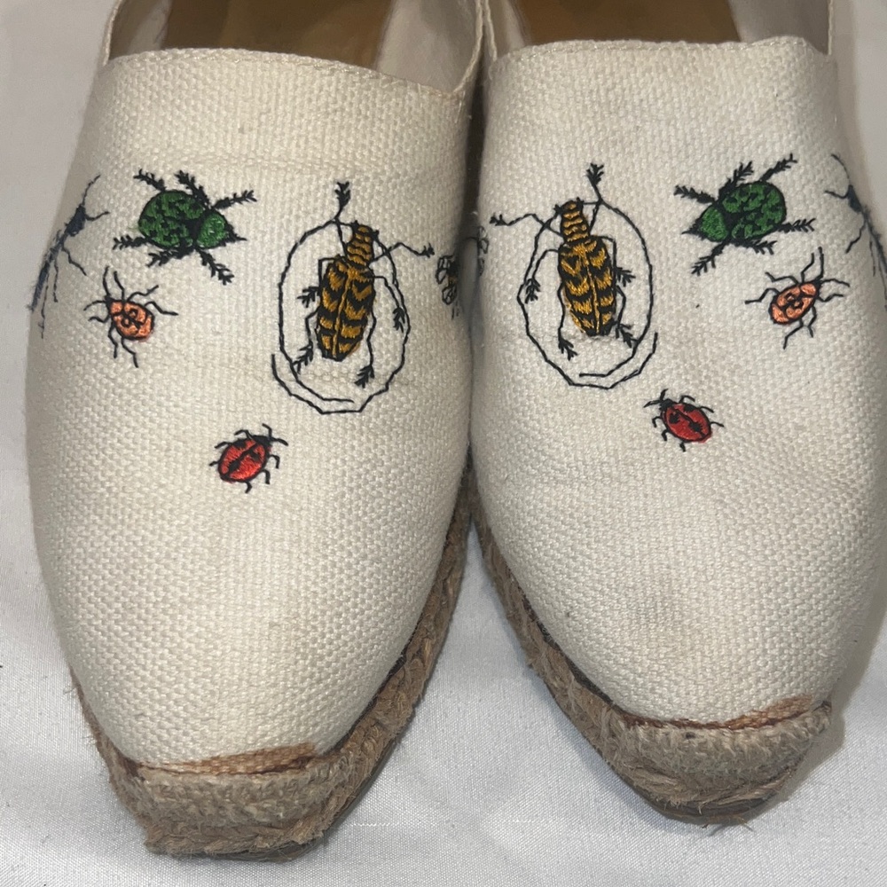 Hermes White Espadrilles with Insect Embroidery